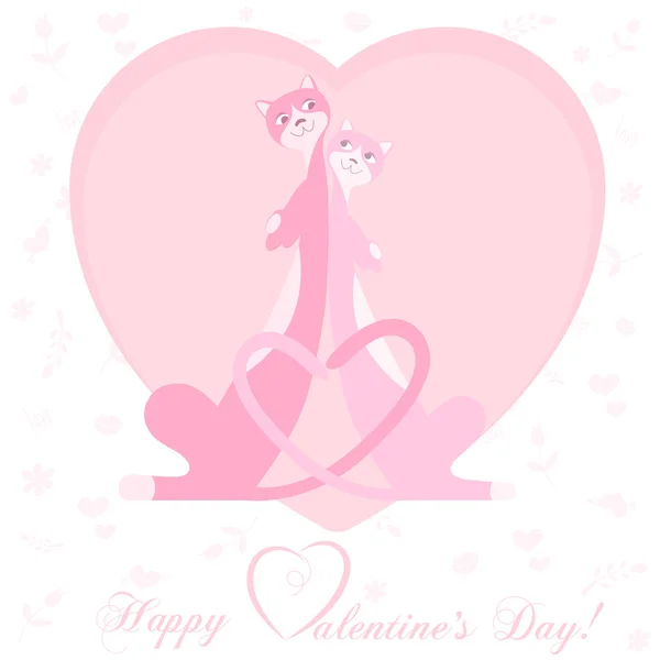 Banner für die Gestaltung von Plakaten oder Einladungen zum Valentinstag mit zwei süßen Katzen als Hintergrund für Herz und Titel. Vektorillustration. — Stockvektor