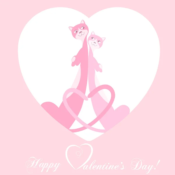 Banner per poster di design o inviti a San Valentino con due gatti più carini sullo sfondo simbolo cuore e titolo. Illustrazione vettoriale . — Vettoriale Stock