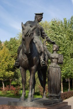 Volgograd 'da. Rusya-1 Ekim 2020. Kazaklar Anıtı 'nın Manzarası (Gregory ve Aksinya) 