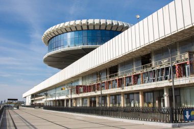 Volgograd 'da. Rusya-1 Ekim 2020. Volgograd Merkez Barajı 'nın Nehir İstasyonu manzarası