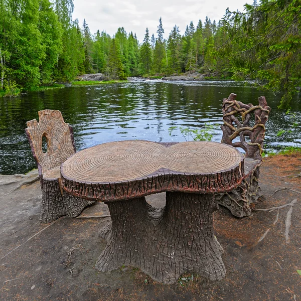 Posto di riposo sulla riva del lago foresta — Foto Stock