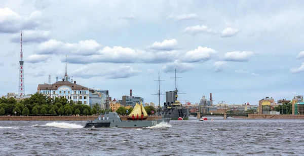 Petersburg Russia Jul 2021 Landingsboot Alexey Barinov Draagt Een Replica — Stockfoto