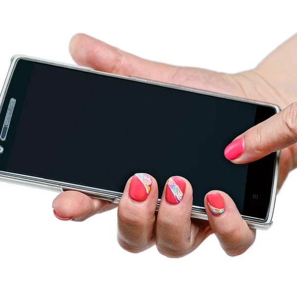 Женские руки со смартфоном — стоковое фото