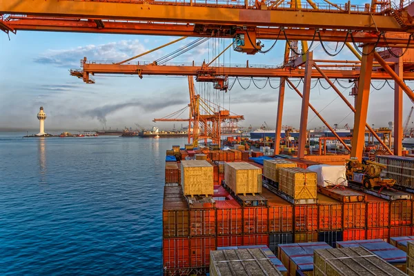 Commercial port at late evening — Stok fotoğraf