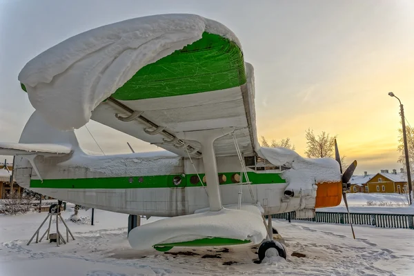 Plane covered snow — Stockfoto