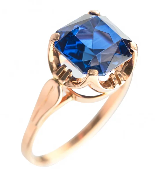 Golden ring with blue gem — Stock Photo, Image