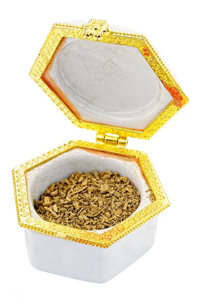 Snuff tobacco in a decorative porcelain snuffbox — Stock Photo, Image
