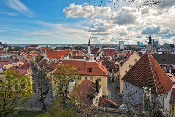 Traditional view of an old city in Tallinn, Estonia in sunny spring day.