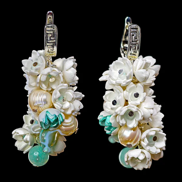 Close-up view to handmade earrings — Stock Photo, Image