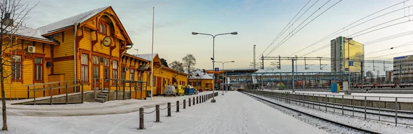 Winter raylway station panorama — Stockfoto