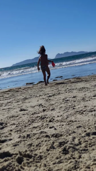 Little Girl Playing Beach Vigo — Stock Photo, Image