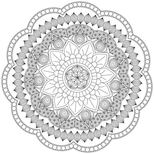 Mandala Vektor Levél Virág Színezés Művészet Egyszerű Grafikai Alak Virágos — Stock Vector