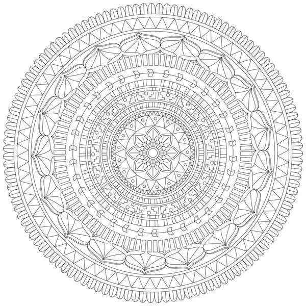 Mandala Vector Folha Flor Coloração Arte Simples Gráfico Floral Oriental — Vetor de Stock