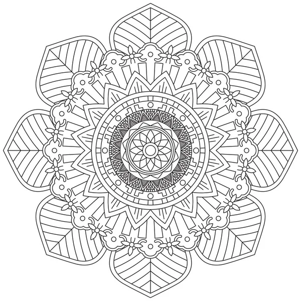 Mandala Vector Folha Flor Coloração Arte Simples Gráfico Floral Oriental — Vetor de Stock