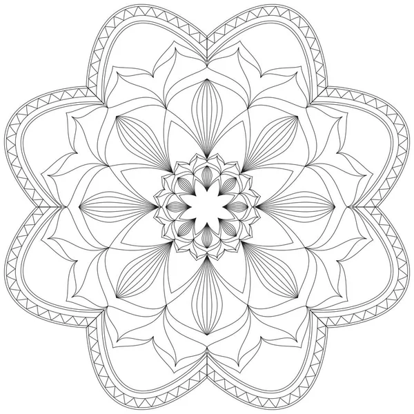 Mandala Vector Folha Flor Coloração Arte Simples Gráfico Floral Oriental — Vetor de Stock