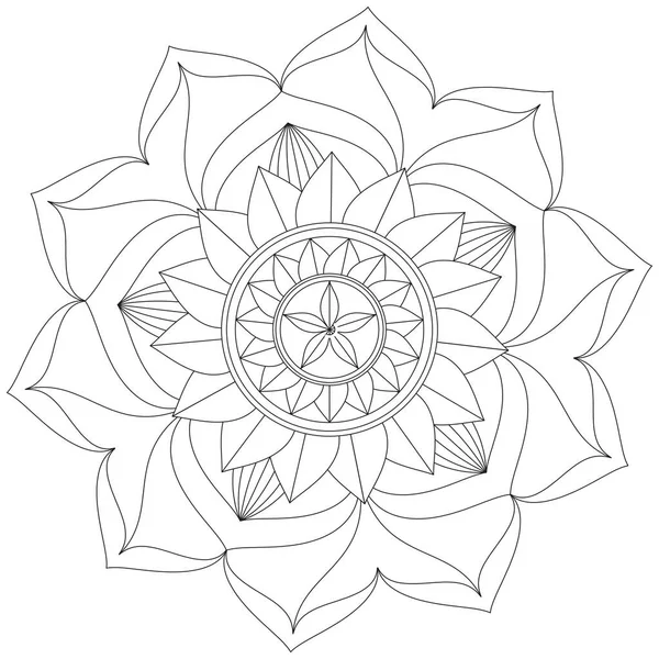 Mandala Vector Leaf Flower Coloring Art Simple Graphic Floral Oriental — Stock Vector