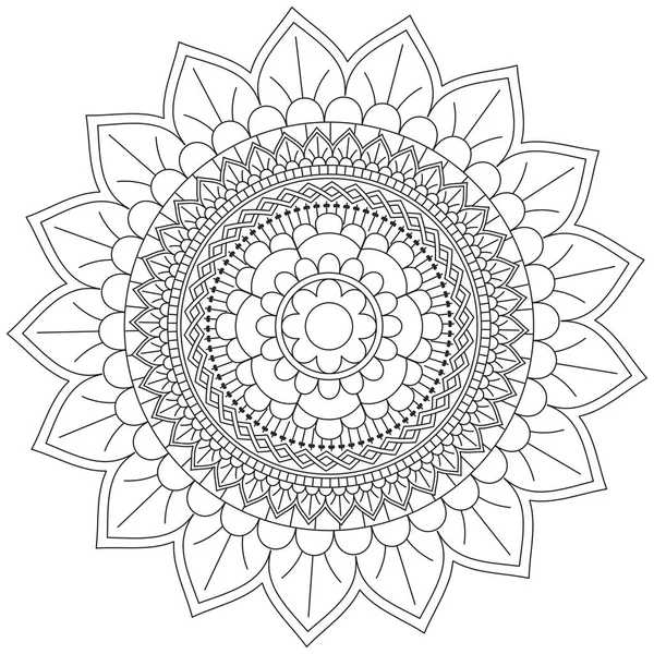 Mandala Vektor Blomma Färg Konst Enkel Grafik Blomma Orientalisk Kontur — Stock vektor