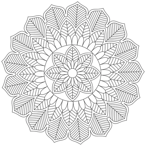 Mandala Vector Leaf Flower Coloring Art Simple Graphic Floral Oriental — Vettoriale Stock