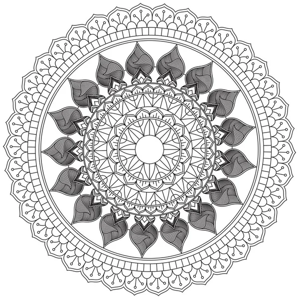 Mandala Vektor Blatt Blume Färbung Kunst Einfache Grafik Floral Orientalische — Stockvektor