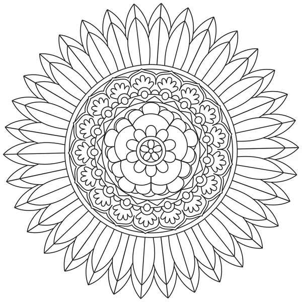 Mandala Vektor Blomma Färg Konst Enkel Grafik Blomma Orientalisk Kontur — Stock vektor