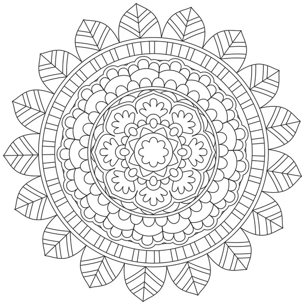 Mandala Vector Leaf Flower Coloring Art Simple Graphic Floral Oriental — Vettoriale Stock