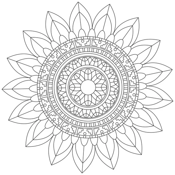 Mandala Vektor Blatt Blume Färbung Kunst Einfache Grafik Floral Orientalische — Stockvektor