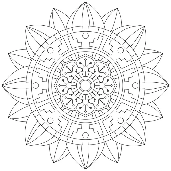 Mandala Vector Hoja Flor Colorear Arte Gráfico Simple Floral Oriental — Vector de stock