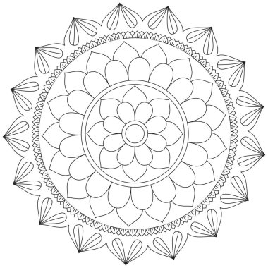 Mandala Vektörü Yaprak Renklendirme Sanatı Basit Grafik Çiçek Doğulu Klasik Resim İslami Hint Mistik Dini Ahlakı Nilüfer Yazdırma Kumaşı Tekstil Sembolü Tekstil Sembolü 