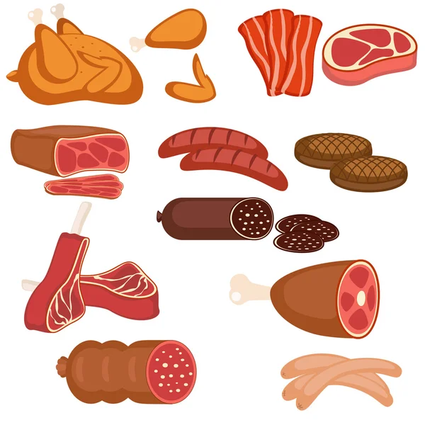 Set of meat products — Stock Vector