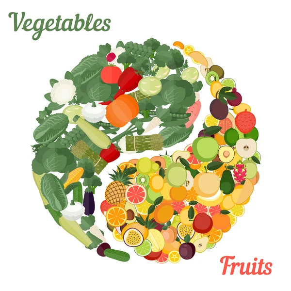 Hortalizas y frutas. — Vector de stock