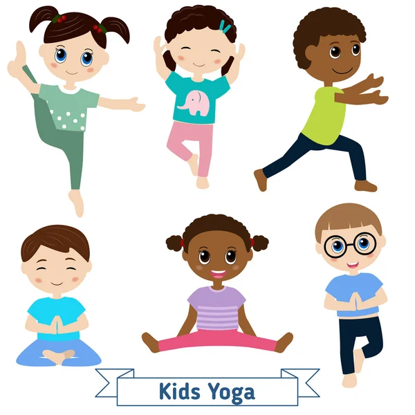Los niños hacen yoga — Vector de stock