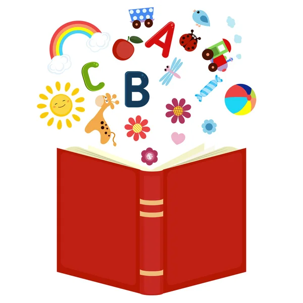 Open boek met kinder pictogrammen — Stockvector