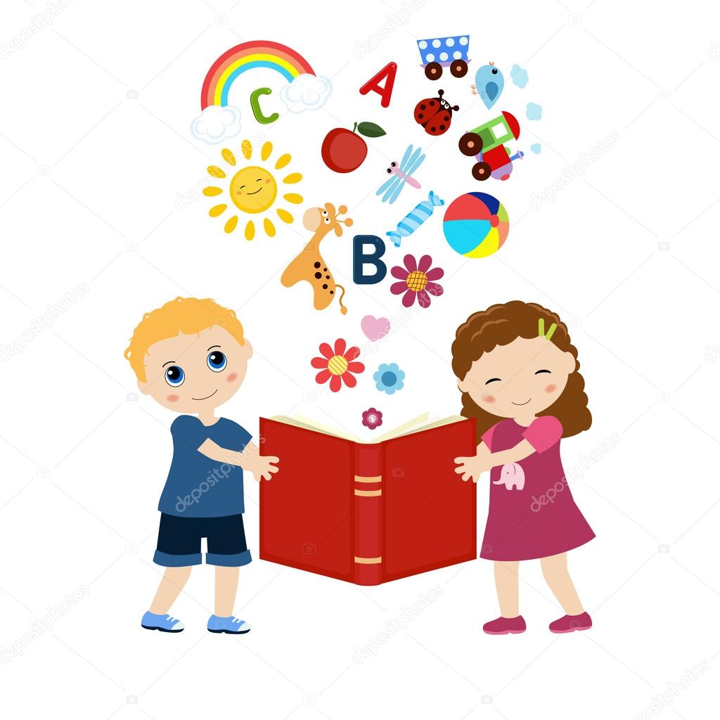 Crianças segurando um livro Vetor de ©NinaMunha 103238378, image size:1024x1024