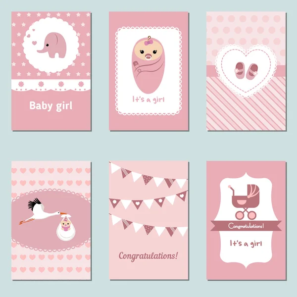 Insamling av cute Baby Girl kort — Stock vektor