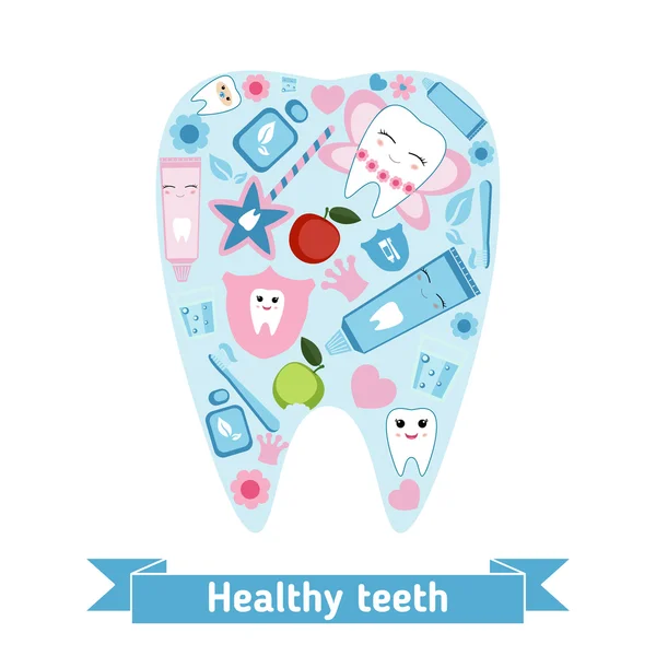 Символы стоматологической помощи в форме зуба . — стоковый вектор