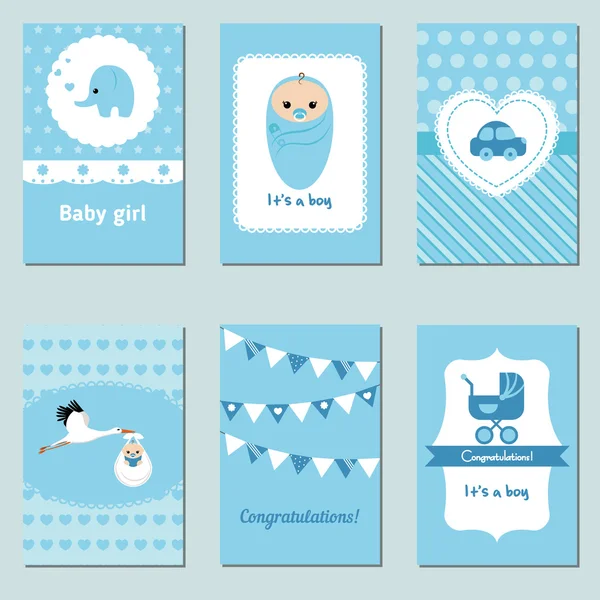 Kolekce cute Baby Boy karty — Stockový vektor