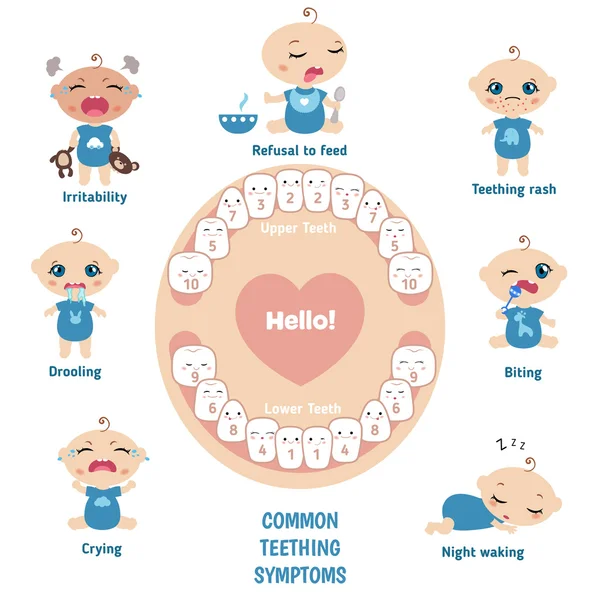 Síntomas de dentición del bebé — Vector de stock