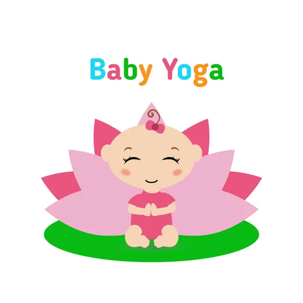 Barnet gör yoga och sitter i lotusställning. — Stock vektor