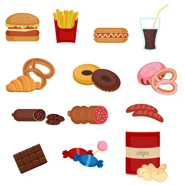 Set di icone colorate cartoni animati fast food . — Vettoriale Stock