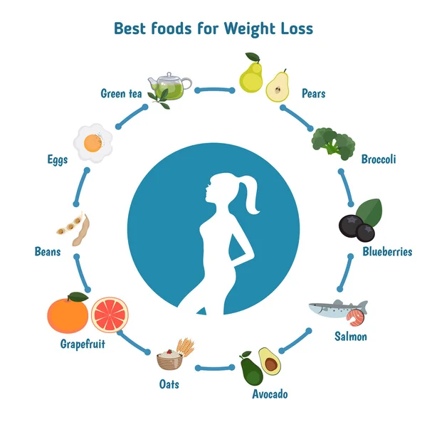 Die besten Nahrungsmittel zur Gewichtsabnahme. — Stockvektor