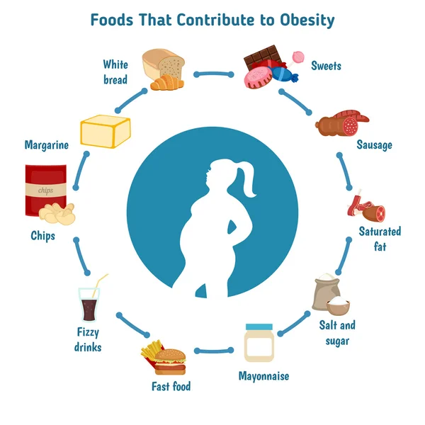 Aliments qui contribuent à l'obésité . — Image vectorielle