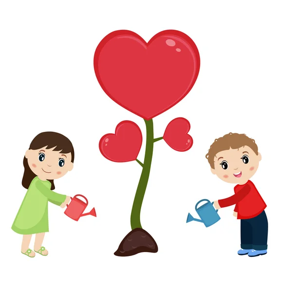 Man and woman watering flower. — Stock Vector