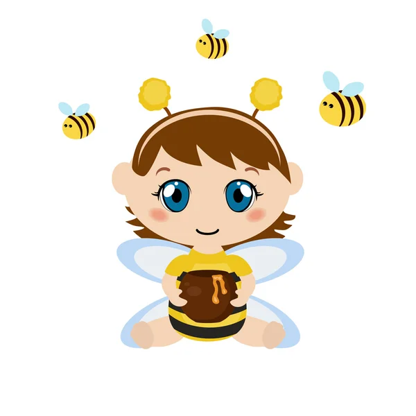 Bebé vestido como abeja . — Vector de stock