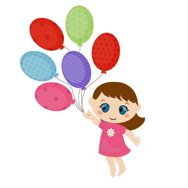 Balonlar ile çalışan küçük kız