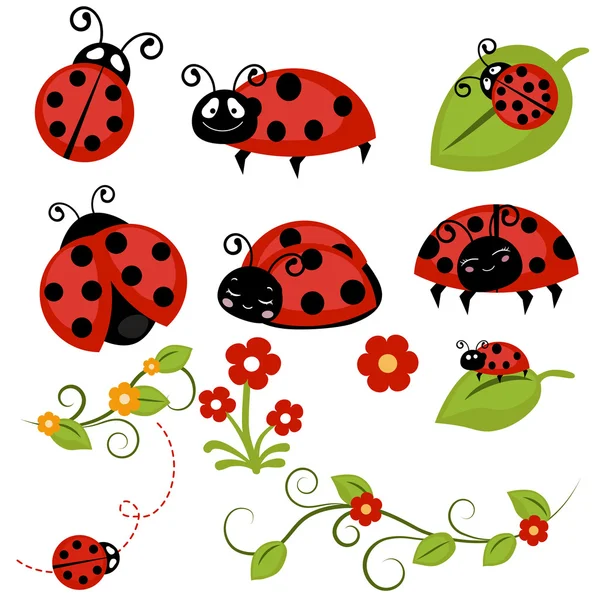 Set icone coccinella — Vettoriale Stock