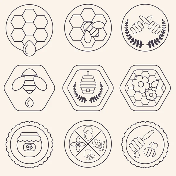Badges et étiquettes vectoriels miel et abeilles — Image vectorielle