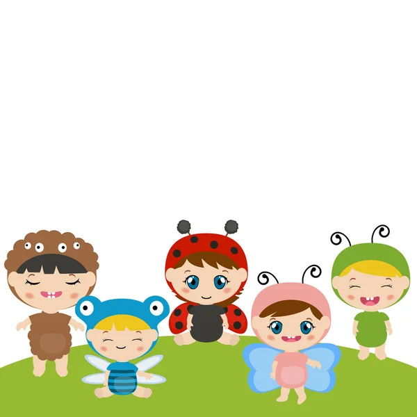 Děti oblečené jako hmyzu roztomilý kostým — Stockový vektor