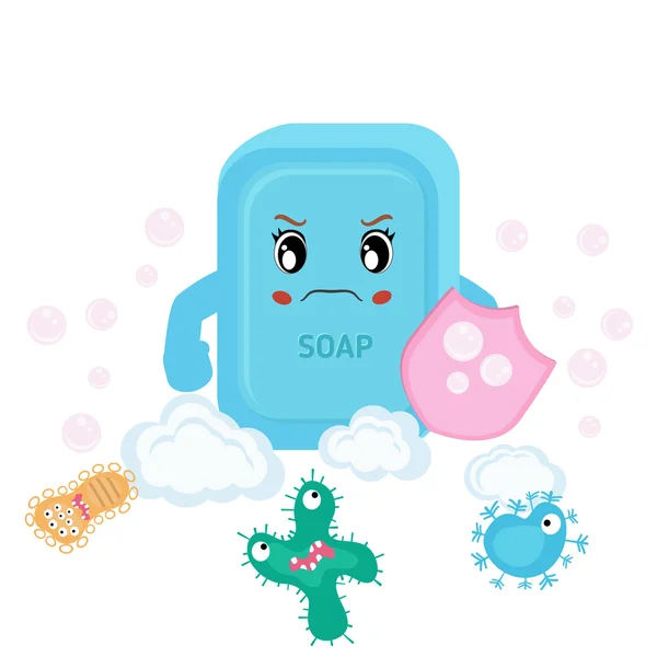 Soap and bacteria run away — Stock Vector