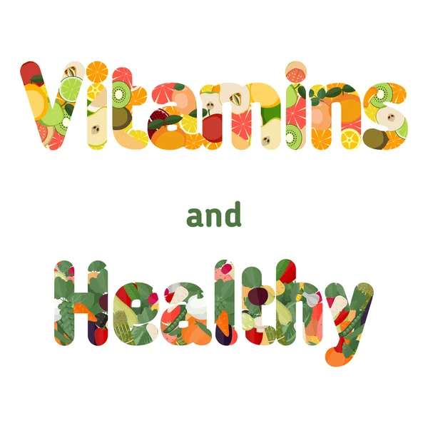 Letras saludables y vitaminas . — Vector de stock