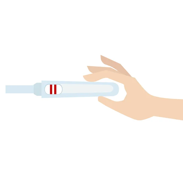 O femeie ține un test de sarcină în mână — Vector de stoc